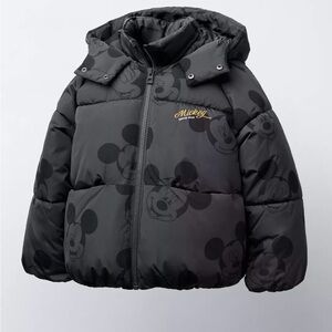 Zara Charcoal Mickey Mouse Kids Puffer Coat